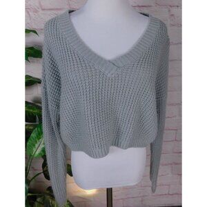 Aeropostale Gray V-Neck Knit Sweater Large Soft Cozy Lightweight